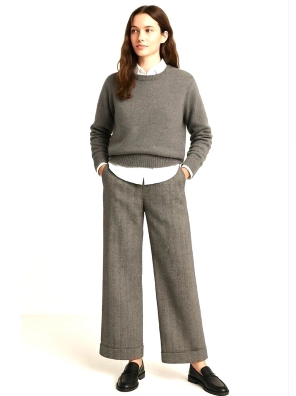Vintage Eddie Bauer Wool Herringbone Wide Leg Trouser Pants Academia Heritage 8